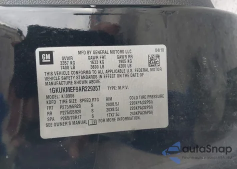 2010 GMC Yukon Xl 1500 Denali from USA, damaged, VIN 1GKUKMEF9AR229357